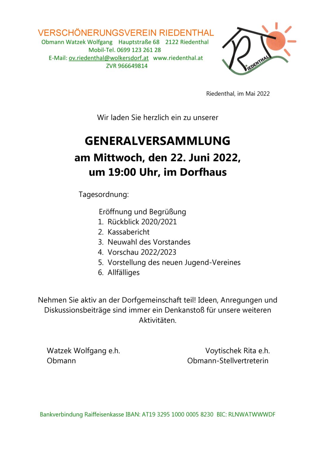 Einladung GV 2022 – portal riedenthal